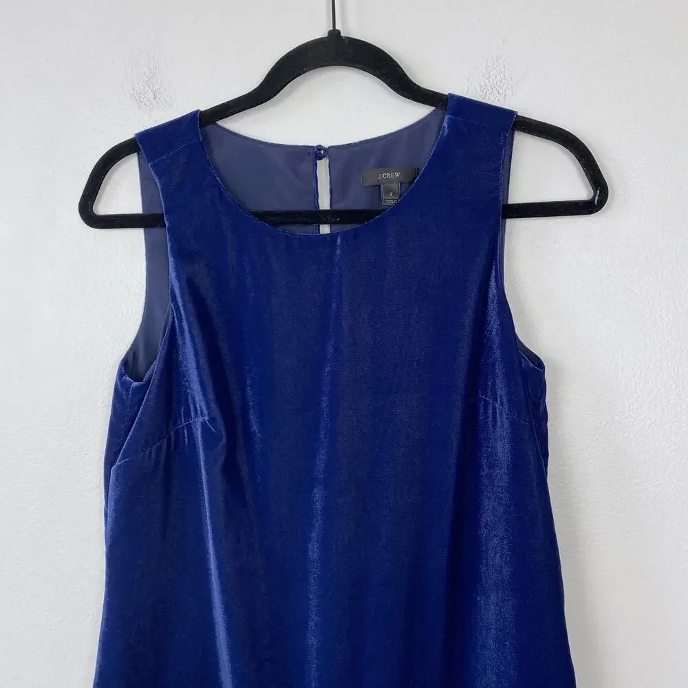J. Crew Velvet Ruffle‎ Hem Dress Midnight Ink Blue Flounce Hem Cocktail Size 2